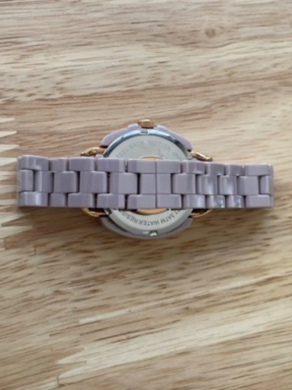 Isaac Mizrahi Mauve Ceramic Watch Gold Trim Rhinestone Accents